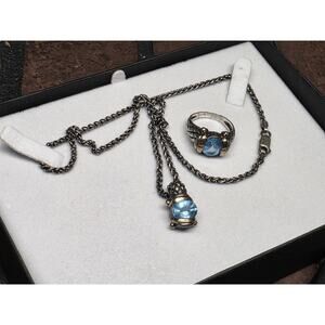 Ladies STERLING SILVER LIGHT BLUE TOPAZ NECKLACE And Ring Set